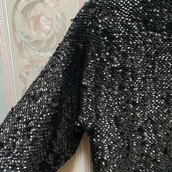 VTG 1950’S SHIMMERING Sequin Cardigan Sweater Small MED BLACK Embellished - Picture 9 of 15